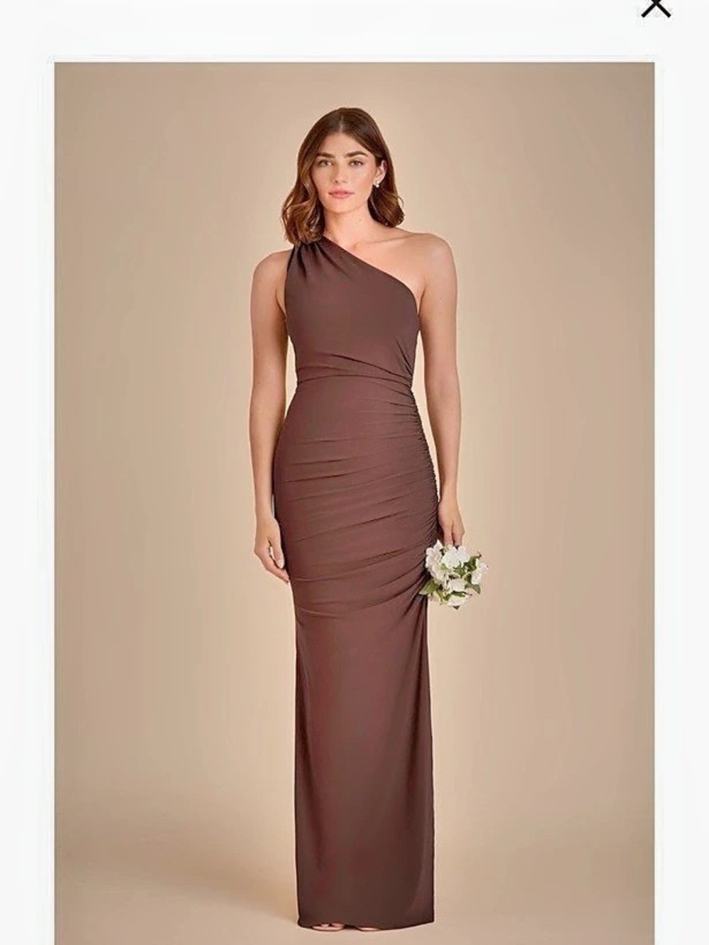 Birdy Grey Kira Matte Satin Dress One-Shoulder Maxi in Brown